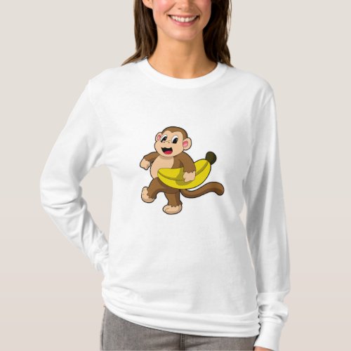 Monkey at Running with Banana T_Shirt