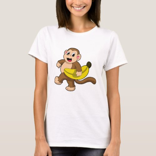 Monkey at Running with Banana T_Shirt