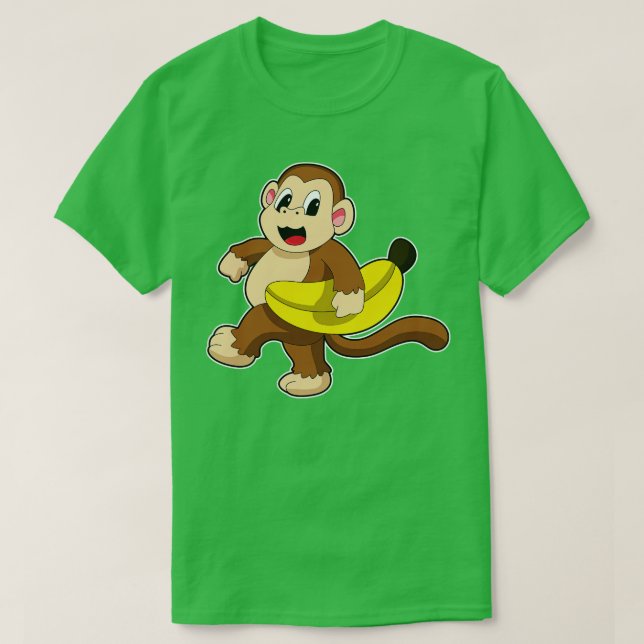 Monkey at Running with Banana T-Shirt (Design Front)