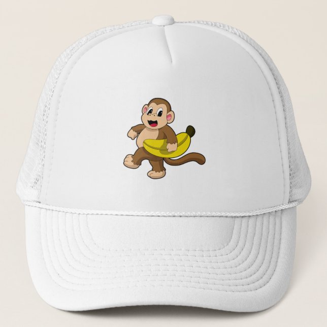Monkey at Running with Banana Trucker Hat (Front)