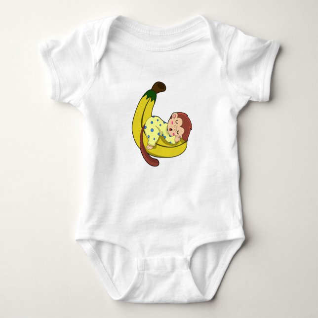 Monkey at Sleeping in Pajamas Baby Bodysuit (Front)