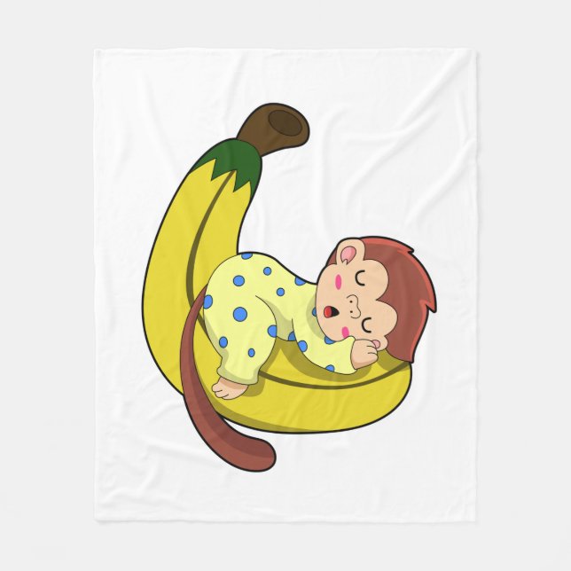 Monkey at Sleeping in Pajamas Fleece Blanket (Front)