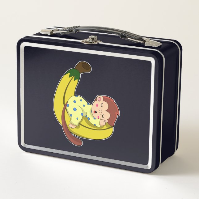 Monkey at Sleeping in Pajamas Metal Lunch Box (Front)