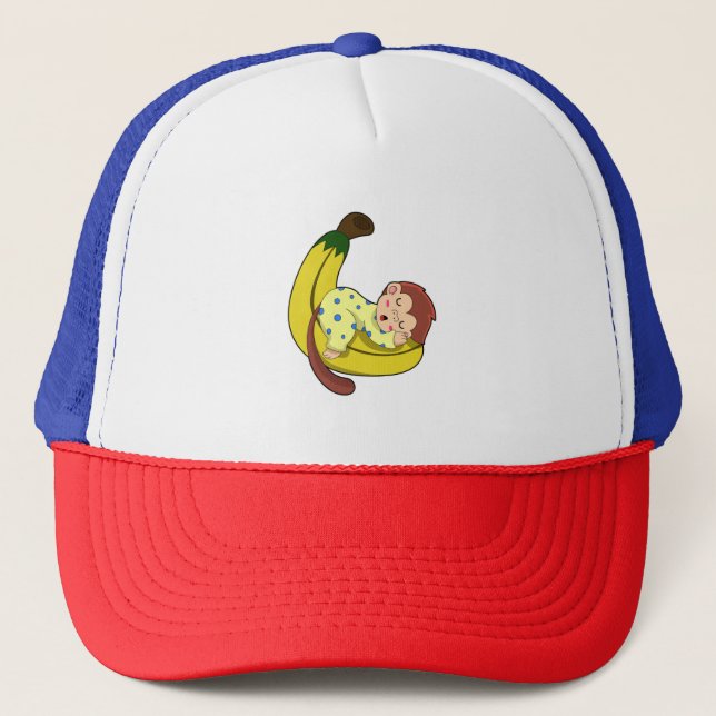 Monkey at Sleeping in Pajamas Trucker Hat (Front)
