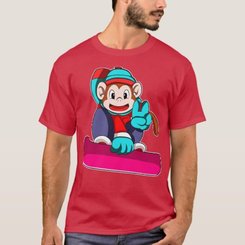 Monkey at Snowboarding with Snowboard T_Shirt