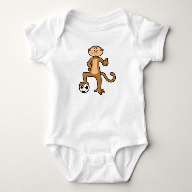 Monkey at Sports with Soccer ball Baby Bodysuit (Front)