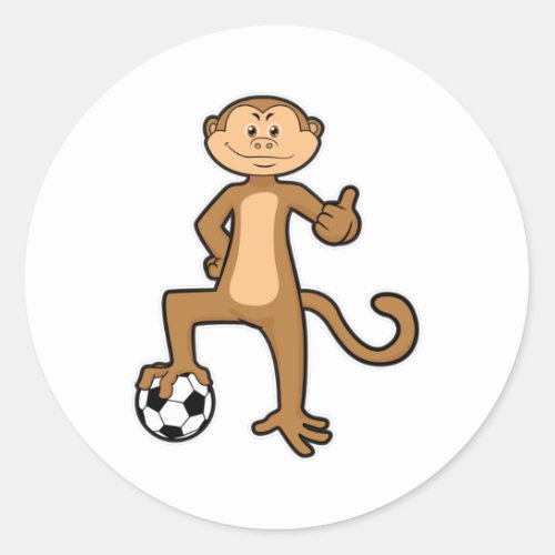 Monkey at Sports with Soccer ball Classic Round Sticker