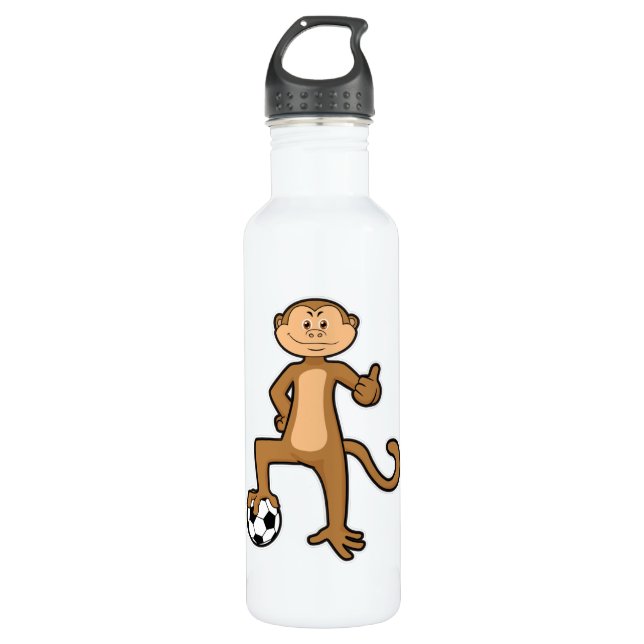 Monkey at Sports with Soccer ball Stainless Steel Water Bottle (Front)