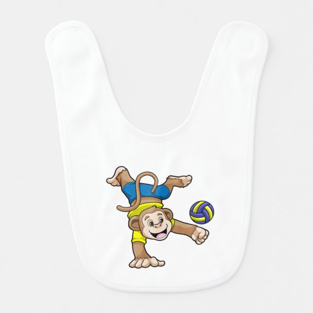 Monkey at Sports with Volleyball Baby Bib (Front)