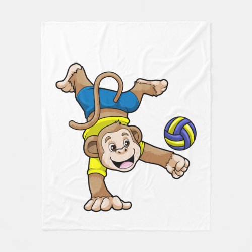 Monkey at Sports with Volleyball Fleece Blanket