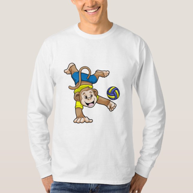 Monkey at Sports with Volleyball T-Shirt (Front)
