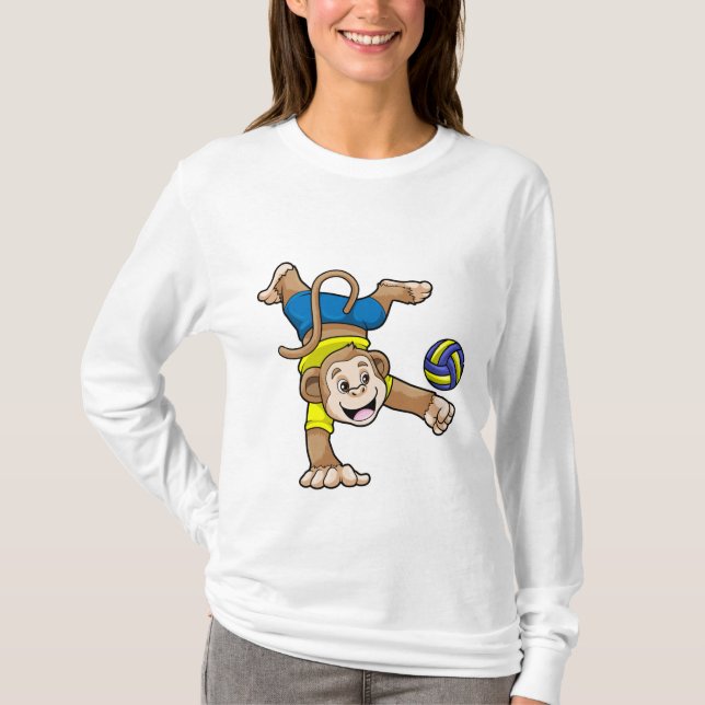 Monkey at Sports with Volleyball T-Shirt (Front)