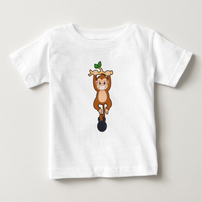 Monkey at Strength training with Dumbbell Baby T-Shirt (Front)