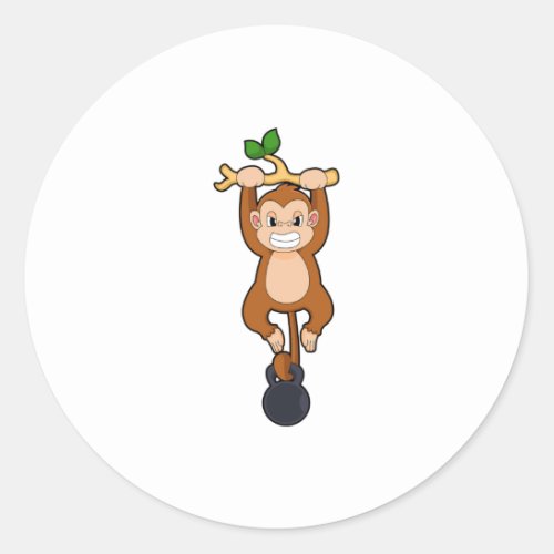Monkey at Strength training with Dumbbell Classic Round Sticker