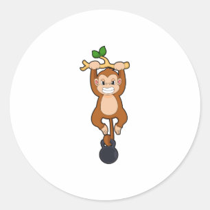 Monkey at Strength training with Dumbbell Classic Round Sticker