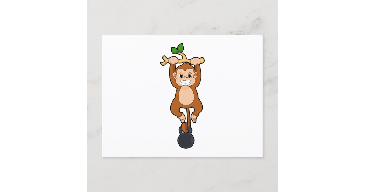 Monkey at Strength training with Dumbbell Postcard | Zazzle