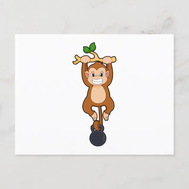 Monkey at Strength training with Dumbbell Postcard | Zazzle