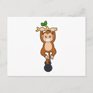 Monkey at Strength training with Dumbbell Postcard
