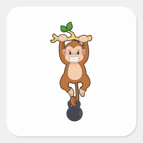 Monkey at Strength training with Dumbbell Square Sticker