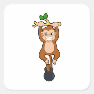 Monkey at Strength training with Dumbbell Square Sticker