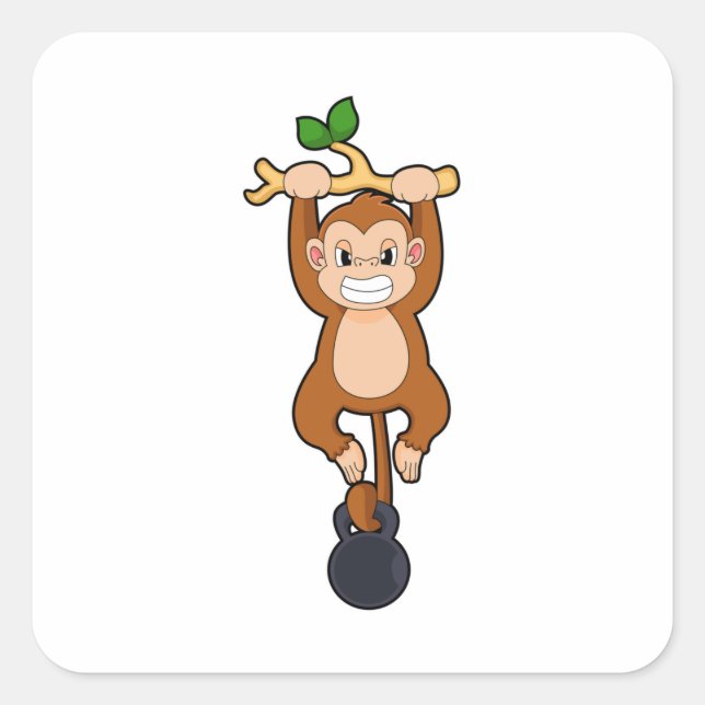 Monkey at Strength training with Dumbbell Square Sticker (Front)