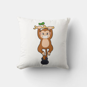 Monkey at Strength training with Dumbbell Throw Pillow