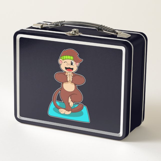 Monkey at Yoga in Standing Metal Lunch Box (Front)