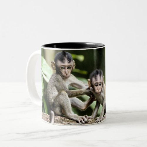 Monkey Babies in Nature Two_Tone Coffee Mug