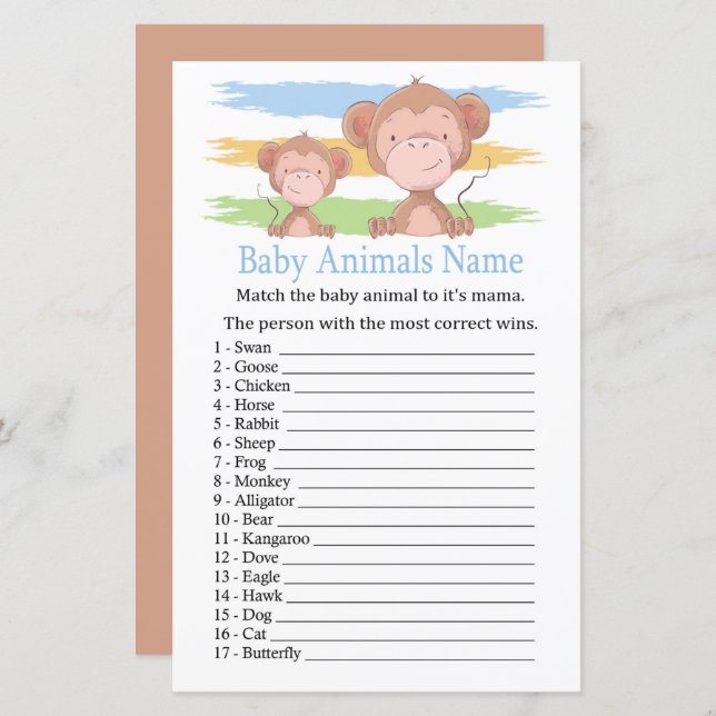 Monkey Baby Animals Name Game (Front/Back)