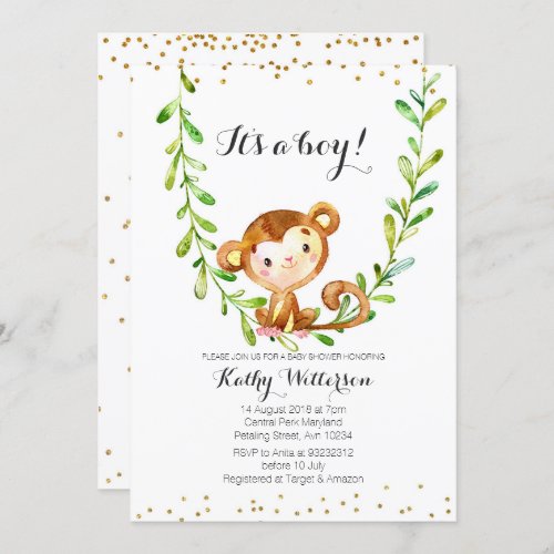 Monkey Baby Boy Shower Invitation