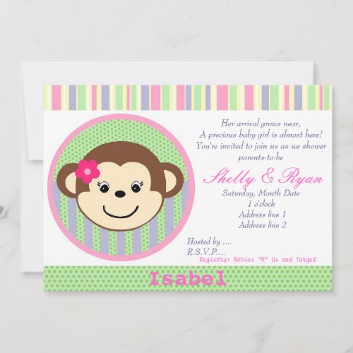 Monkey Baby Girl Shower Invitation