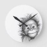 Monkey - Baby Orang Outan 2016 G-121 Round Clock at Zazzle