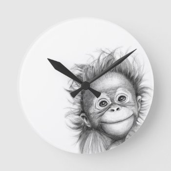 Monkey - Baby Orang Outan 2016 G-121 Round Clock by AnimalsBeauty at Zazzle
