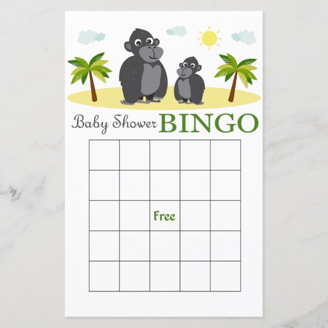 Monkey baby shower bingo card (Front)