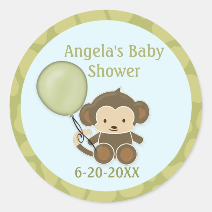 Monkey Baby Shower blank labels/seals CA Blue #2B Round Stickers