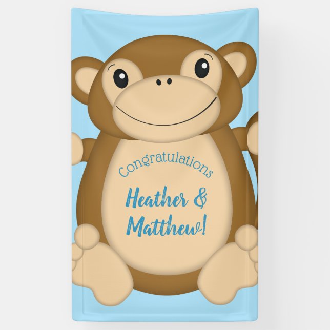 Monkey Baby Shower Blue Banner (Vertical)