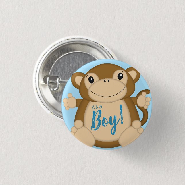 Monkey Baby Shower Blue Button (Front & Back)