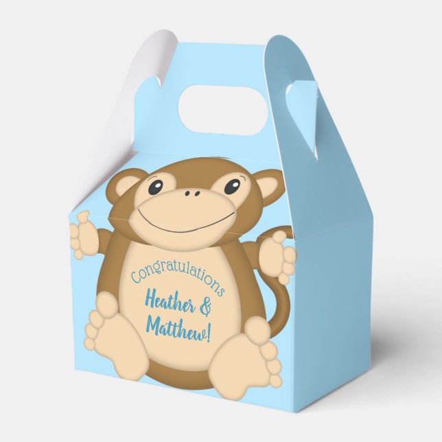 Monkey Baby Shower Blue Favor Boxes (Front Side)