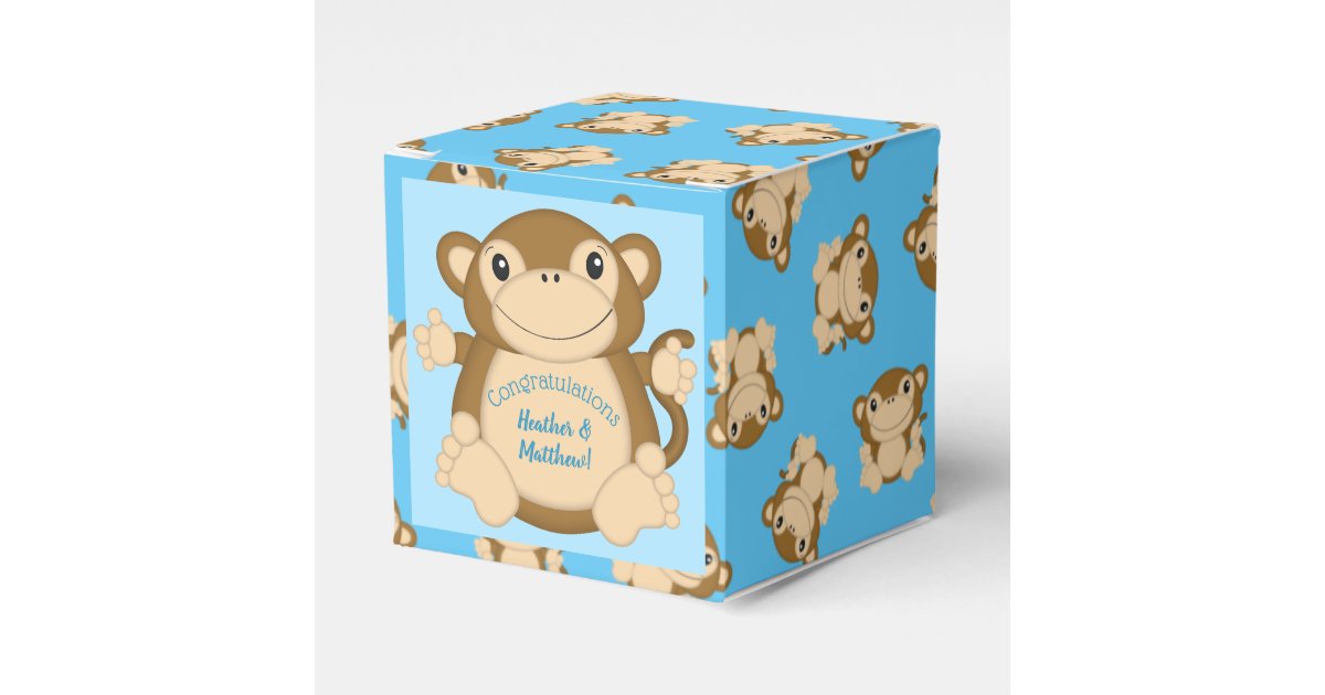 Monkey Baby Shower Blue Favor Boxes | Zazzle