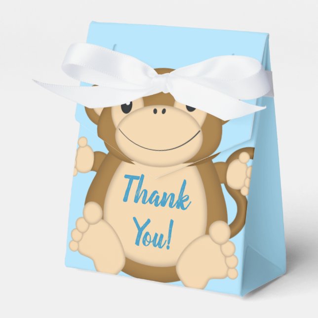 Monkey Baby Shower Blue Favor Boxes (Front Side)