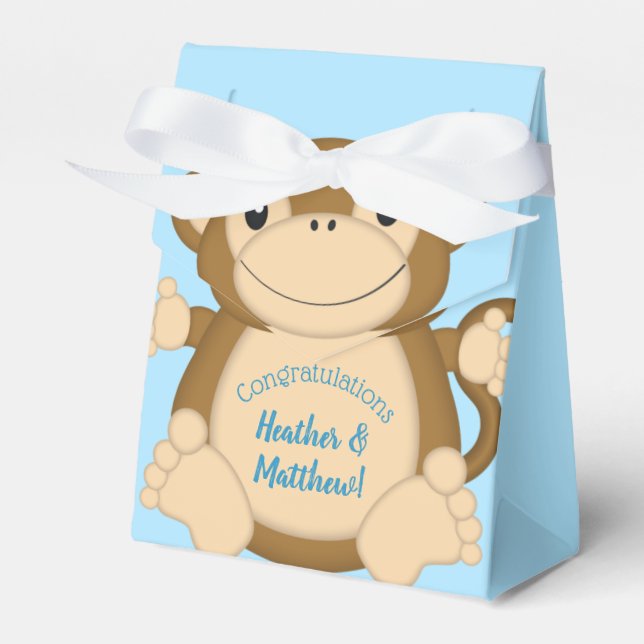 Monkey Baby Shower Blue Favor Boxes (Front Side)