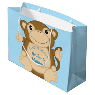 Monkey Baby Shower Blue Large Gift Bag