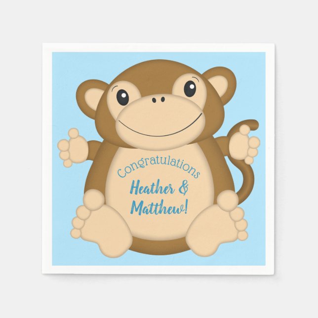 Monkey Baby Shower Blue Napkins (Front)