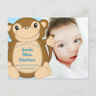 Monkey Baby Shower Blue Postcard