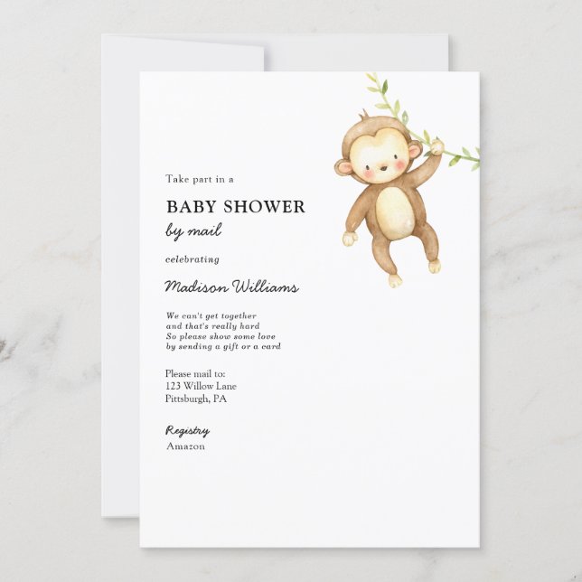 Monkey Baby Shower by Mail Invitation (Front)