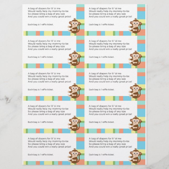 Monkey Baby Shower Diaper Raffle (Front)