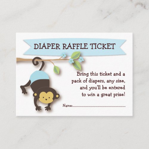 Monkey Baby Shower Diaper Raffle Ticket Insert Business Card Template
