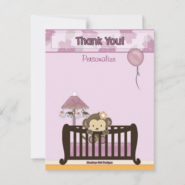 Monkey Baby Shower FLAT#1 Thank You ORCHID Note Card (Front)
