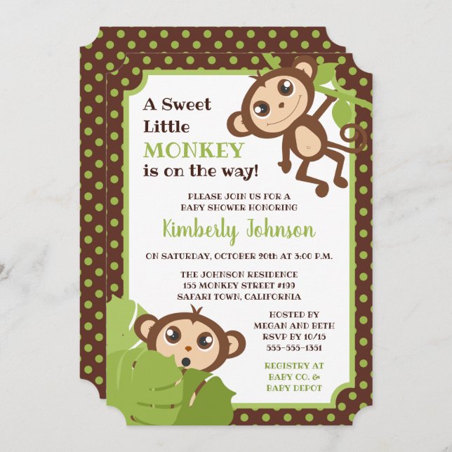 Monkey Baby Shower Invitation (Front/Back)