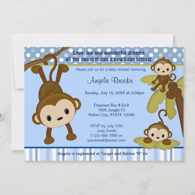 MONKEY Baby Shower Invitation 3 Little Monkeys (Front)